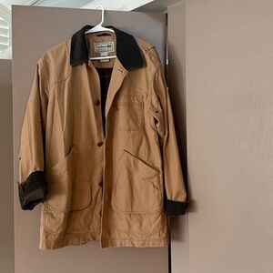 L.L. Bean S Canvas Barn Coat with Green Corduroy Collar